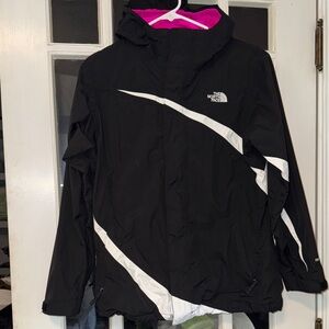 The North Face Girls Youth Black Ski Jacket with White and Pink Accents